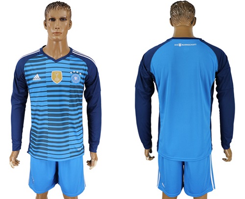 Germany Blank Blue Goalkeeper Long Sleeves Soccer Country Jersey